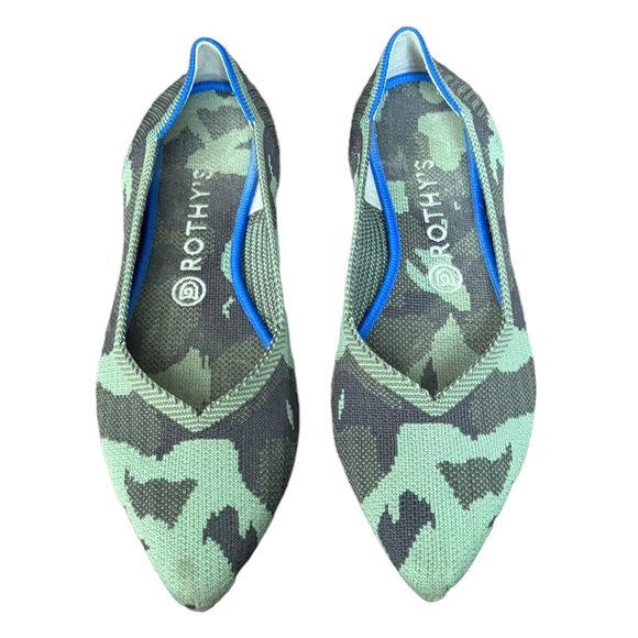 Rothy's THE PIONT Women’s Green Camo Pointed Toe Slip On Ballet Flats Si… - Picture 1 of 10